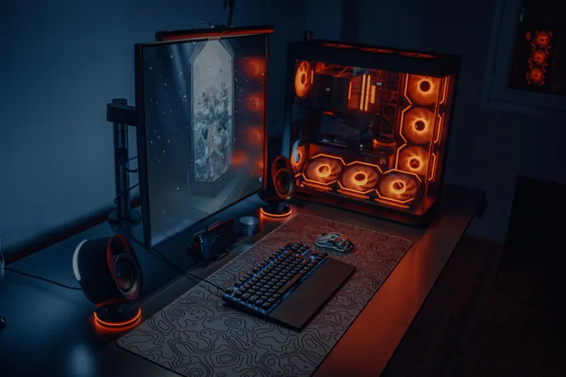 Streamer desk with monitors showing Shiny's Streaming Services tools for OBS